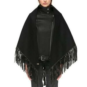 Mackage Fida Leather And Wool Fringe Scarf